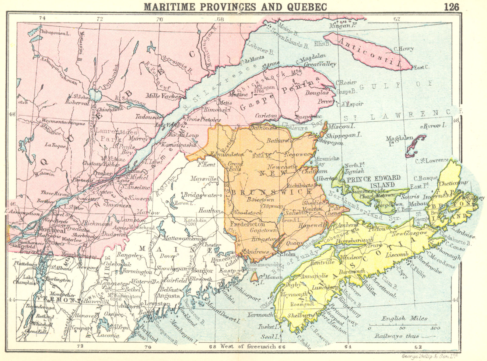CANADA. Maritime Provinces and Quebec; Small map 1912 old antique chart